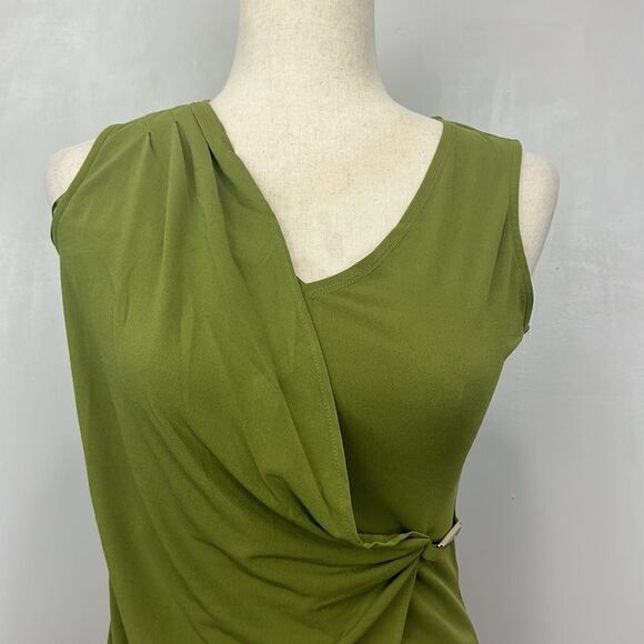 Carmen Marc Valvo Sz XS  Draped Crossover Knit Top OLIVE GREEN  B37 - Picture 4 of 8